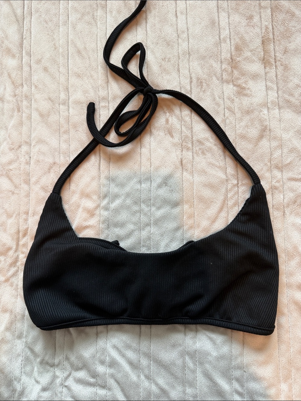 SHEIN Black Ribbed Halter Bandeau Bralette